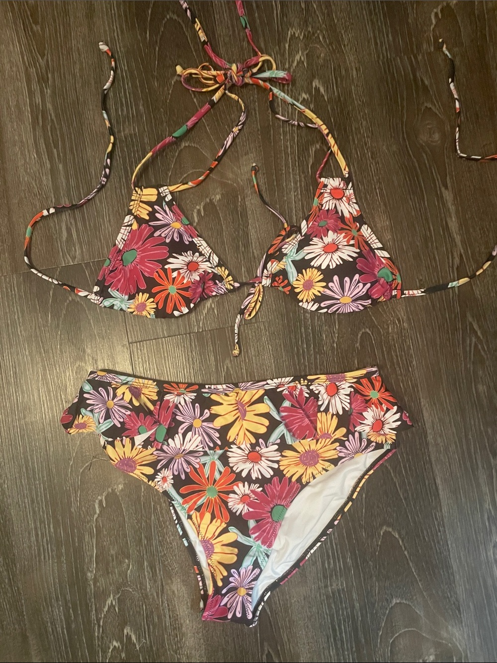 Floral Print Triangle Bikini Set - Multicolor